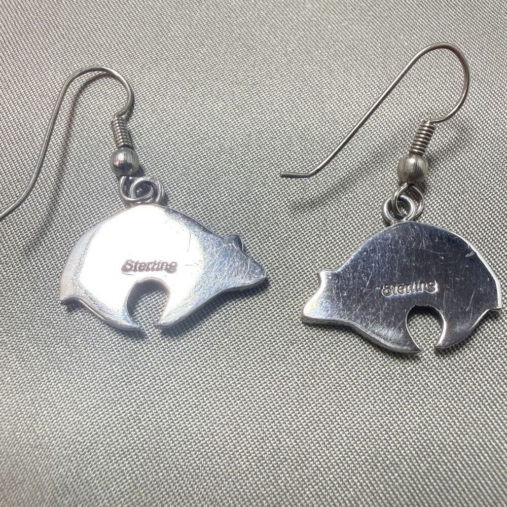 Sterling Silver Bear Pendant Earrings - Picture 2 of 8